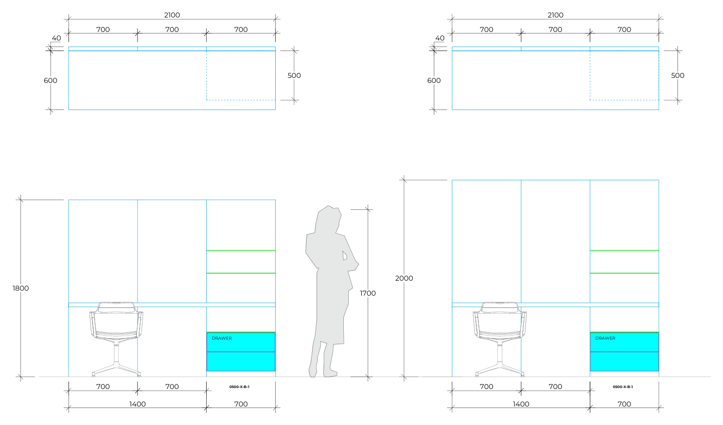 Cecilia Room — study and desk wall elevation