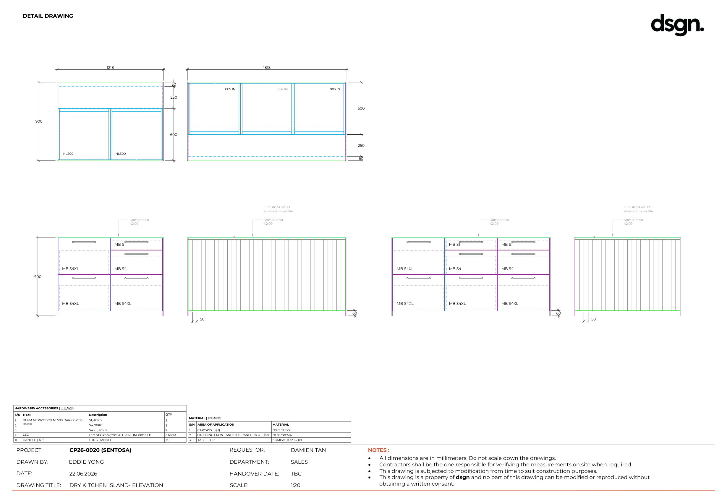 Dry kitchen island — elevations