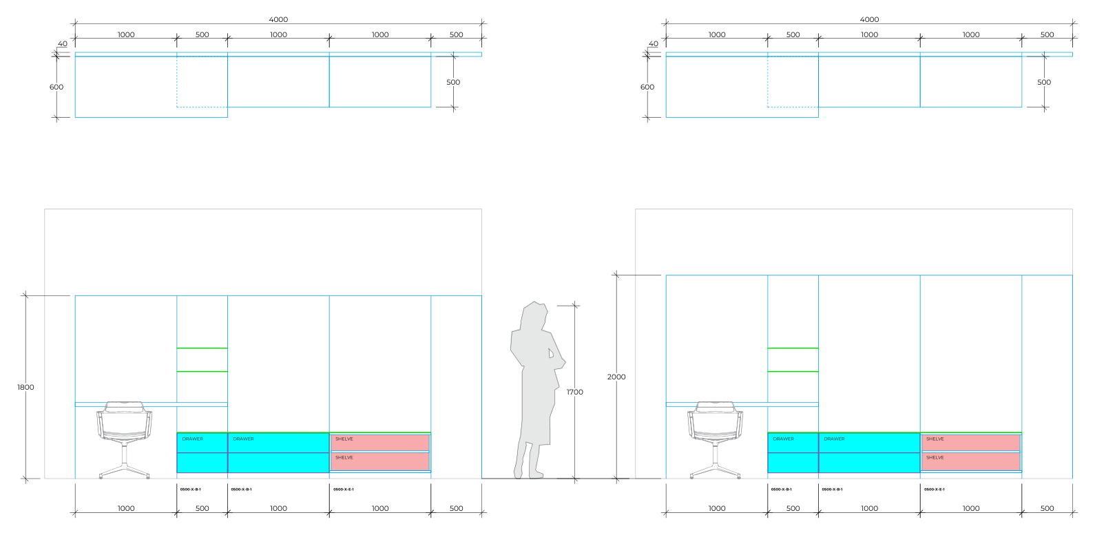Nicolas Room — media and study wall elevation