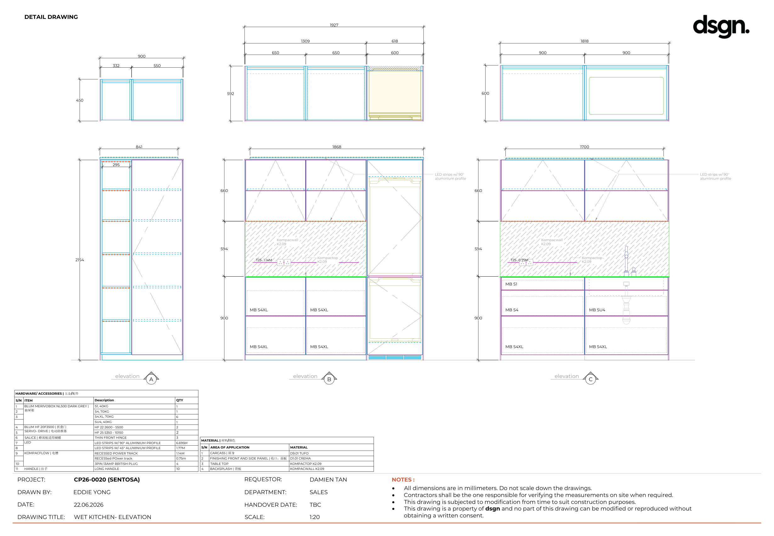 Wet kitchen — elevations (Phase II)